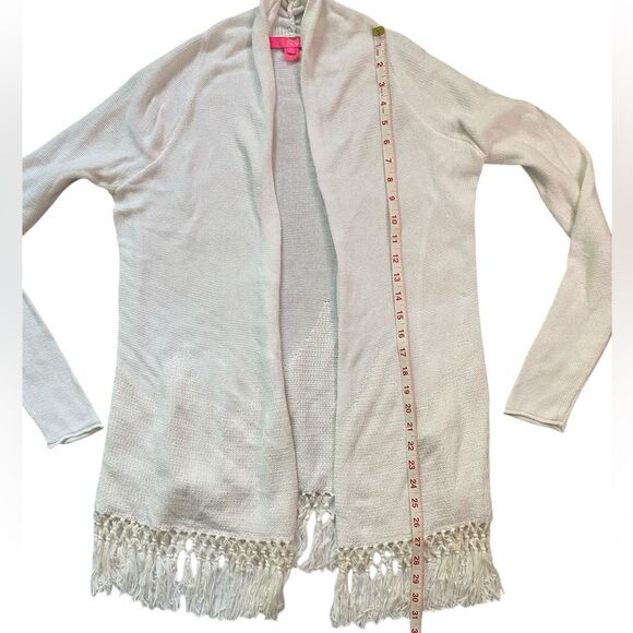 Lilly Pulitzer Cream Open Front Fringe Bottom Tatum Cardigan - Picture 12 of 13